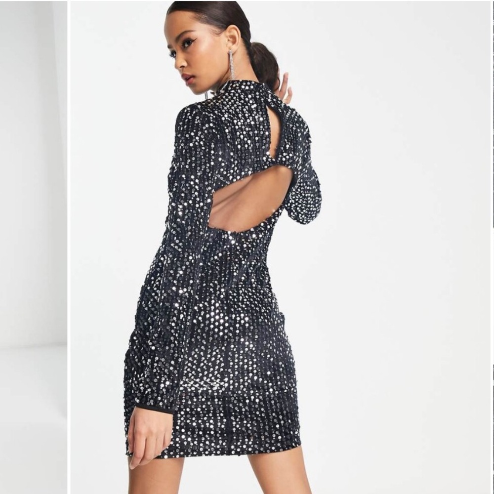 NAANAA Elegant Black Sequin Long Sleeve Dress